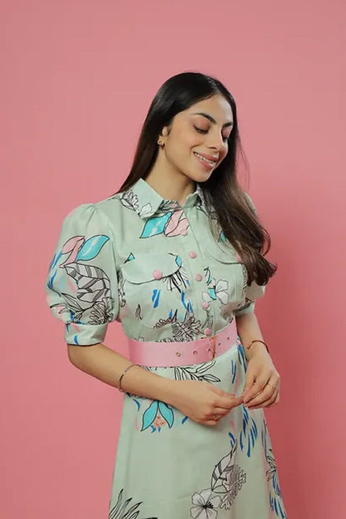 Tyra Abstract Print Dress With Belt